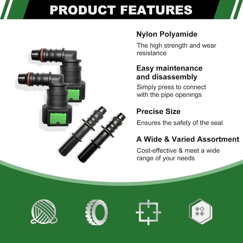 Japtend Fuel Line Quick Connect Fittings, 2 Sets Fuel Line Hose Quick Release Connect Fittings Include 90 Degree Elbow Pipe Connector SAE 9.49mm to ID 8mm - Image 3